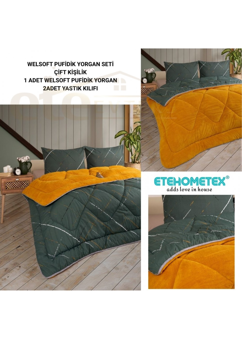 ETE HOMETEX ÇİFT KİŞİLİK LÜX WELSOFT YORGAN SETİ 195X215CM YANSIMA HARDAL 8696474231870